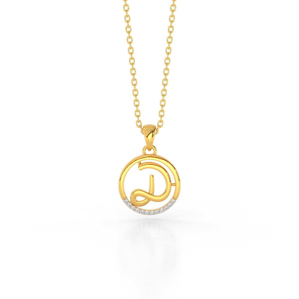 D letter yellow gold diamond pendant for women