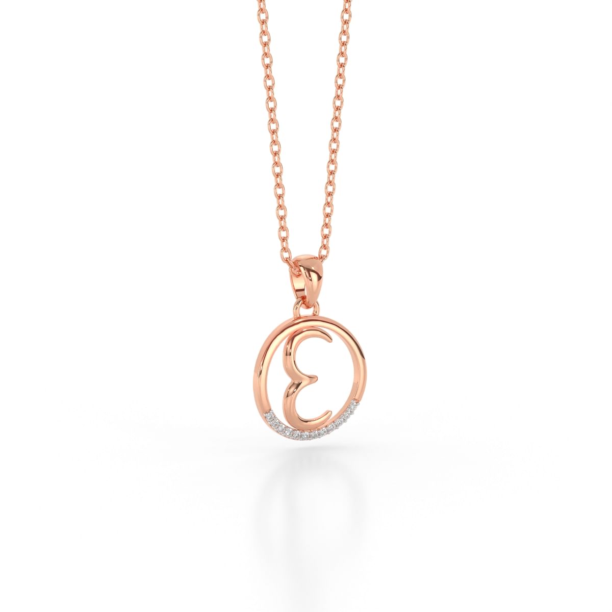 E letter rose gold diamond pendant for women