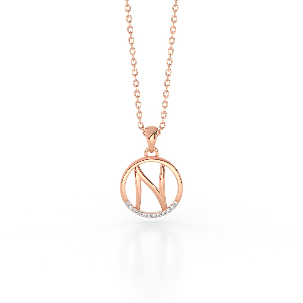 N letter diamond pendant in rose gold