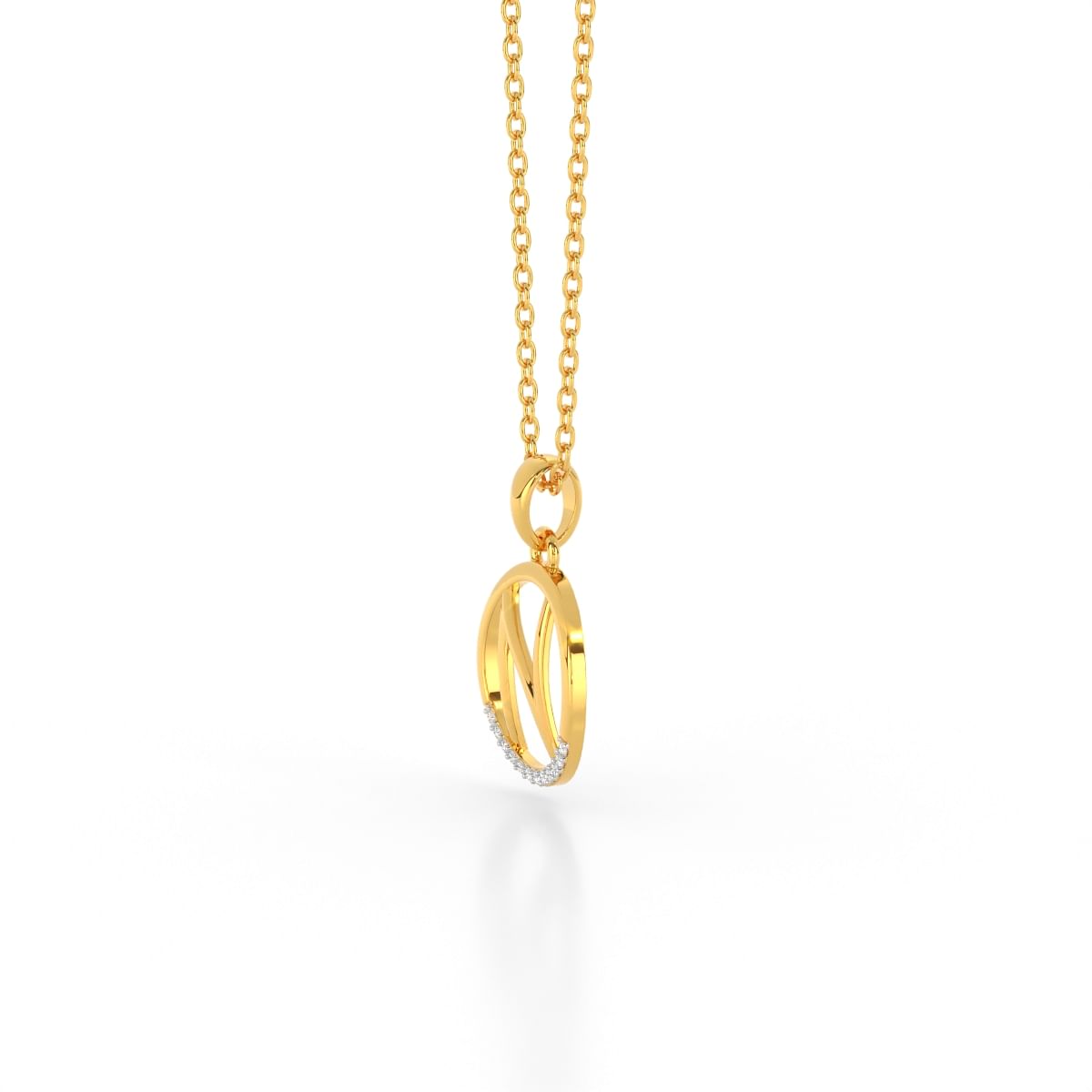 N letter diamond pendant in yellow gold