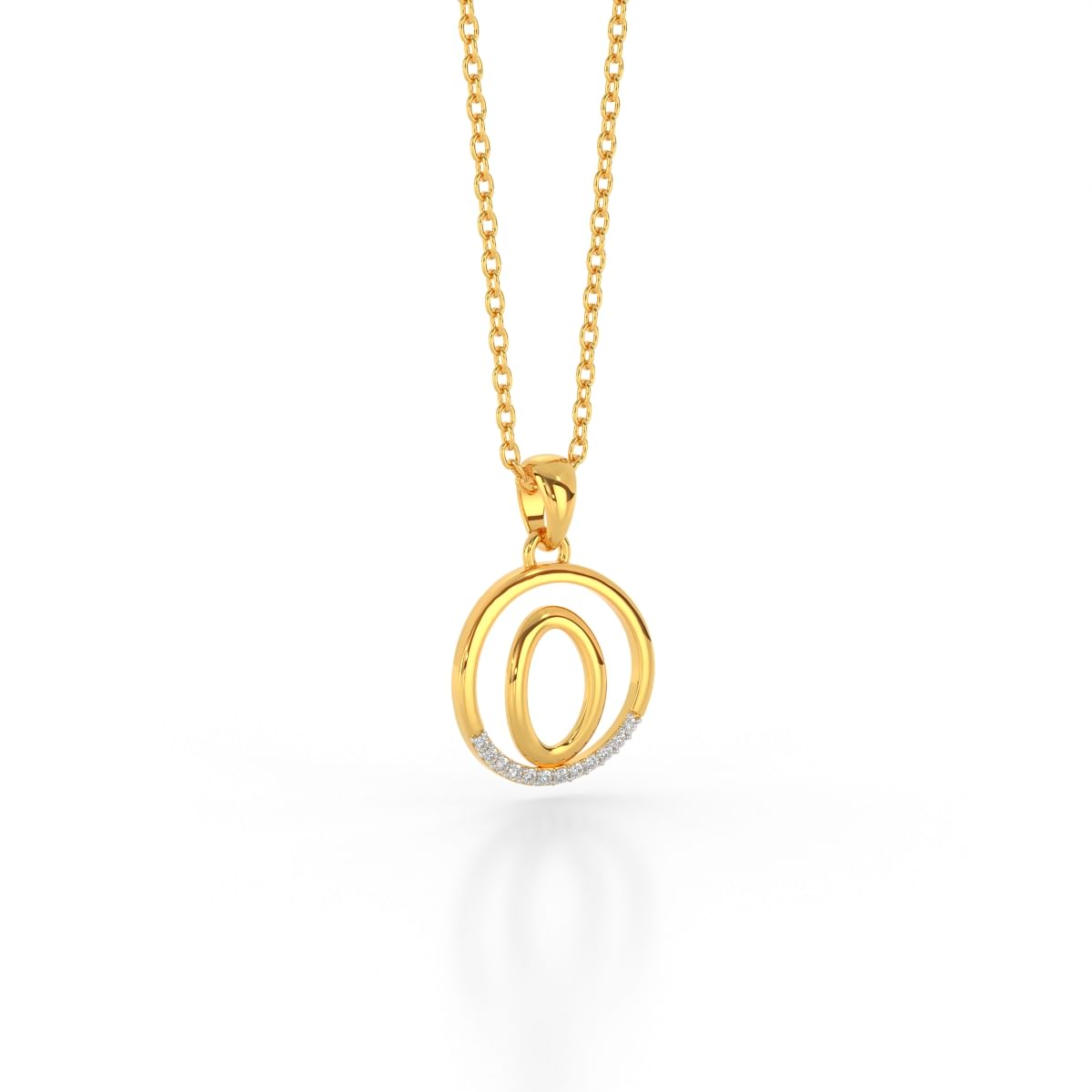 O letter diamond yellow gold pendant