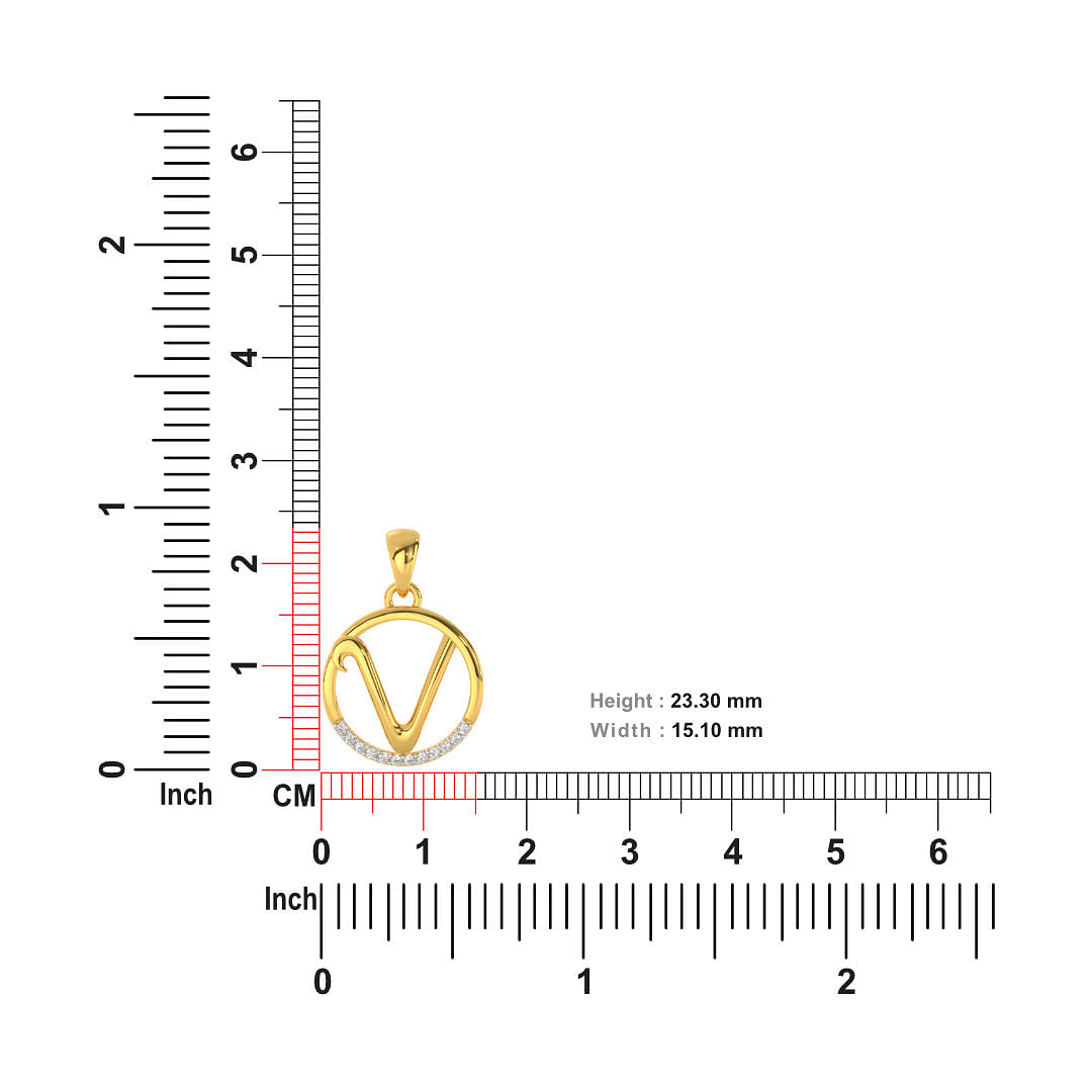 V letter yellow gold diamond pendant