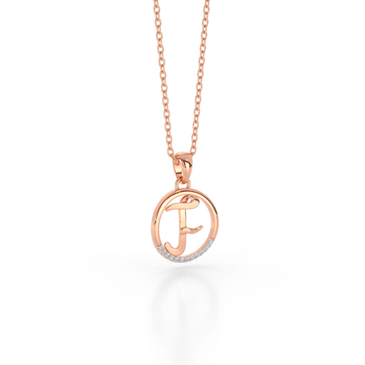 F letter diamond pendant in rose gold