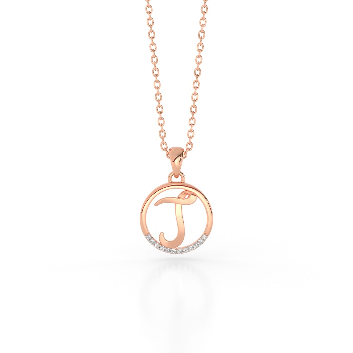 J letter diamond pendant for rose gold