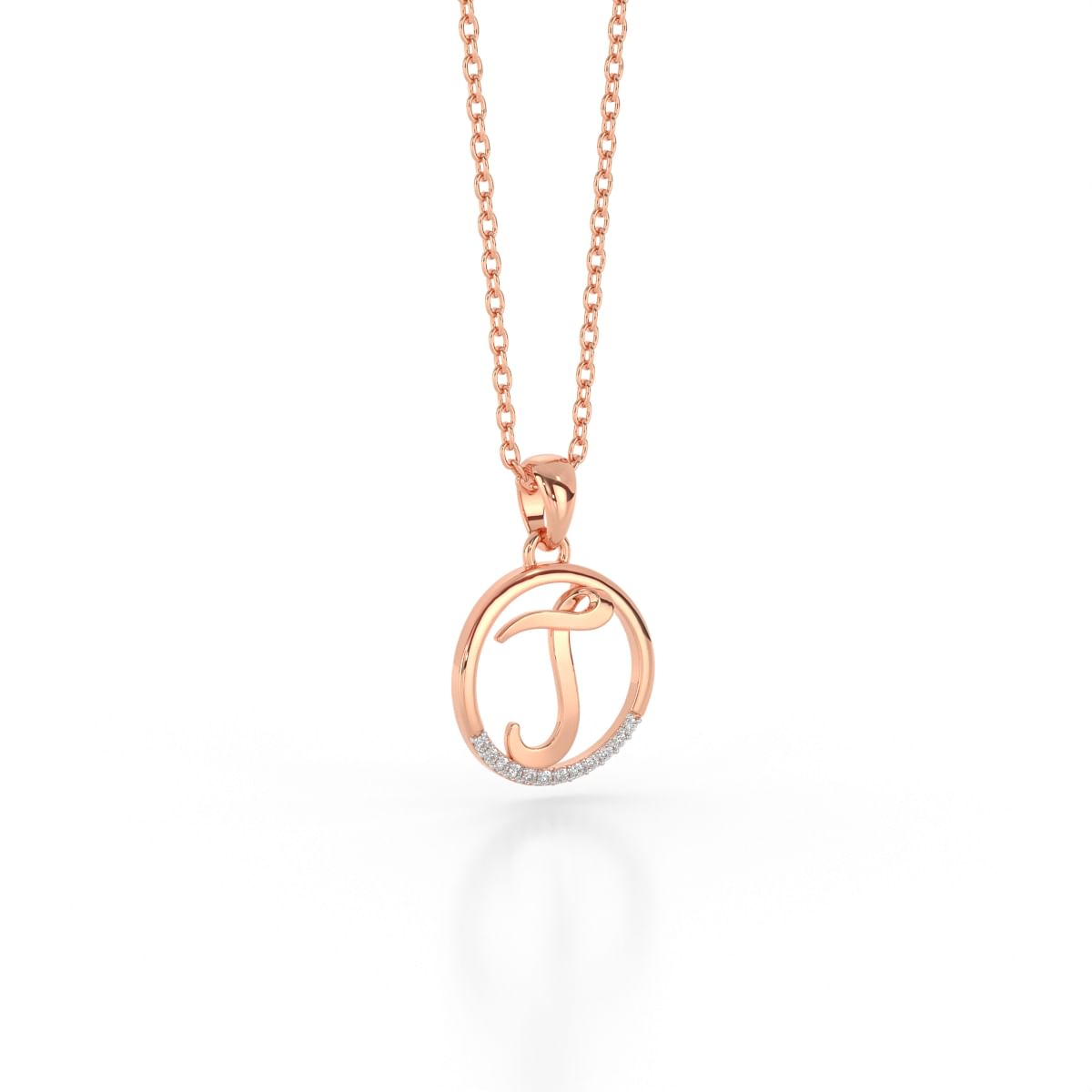 J letter diamond pendant for rose gold