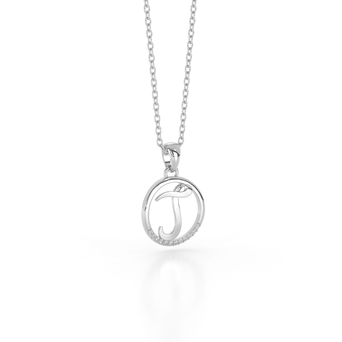 J letter diamond pendant for white gold