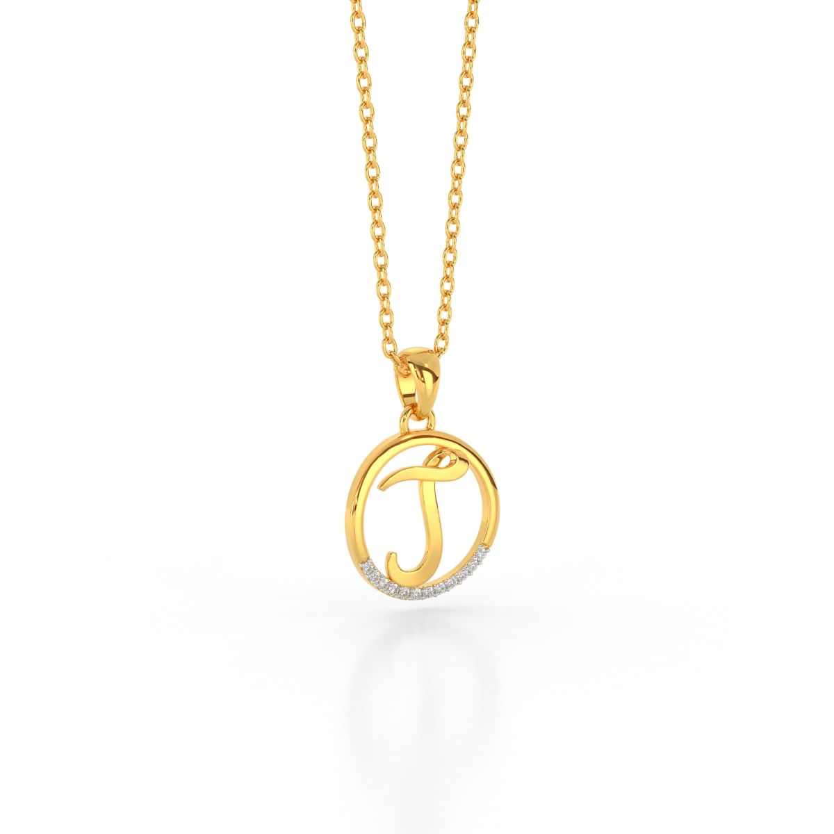 J letter diamond pendant for yellow gold