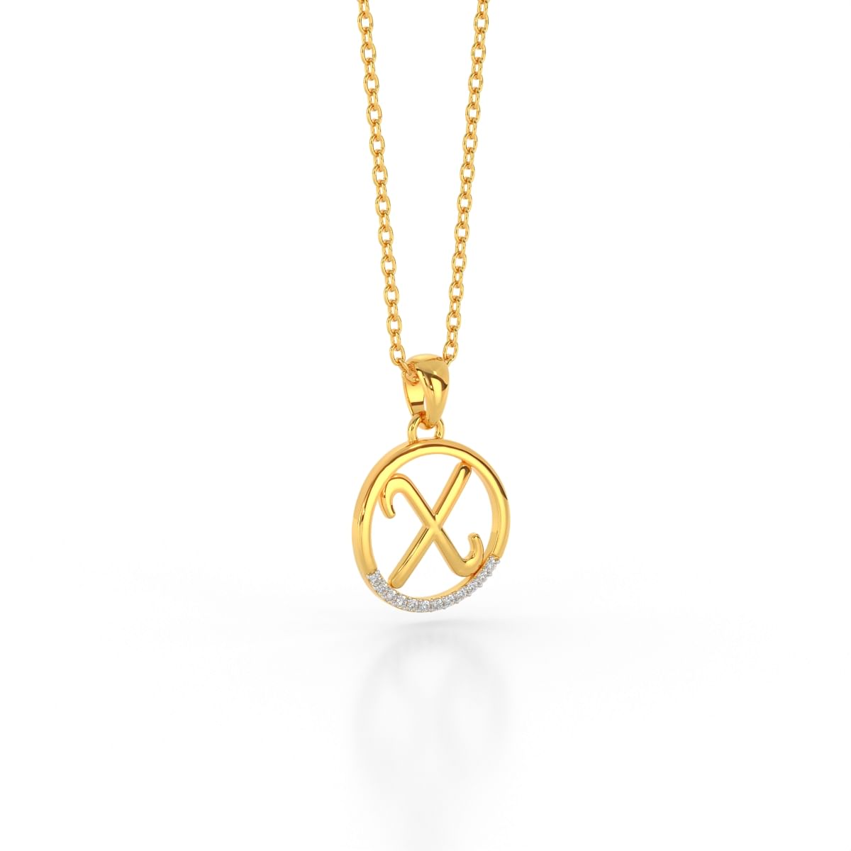 X letter diamond pendant for yellow gold