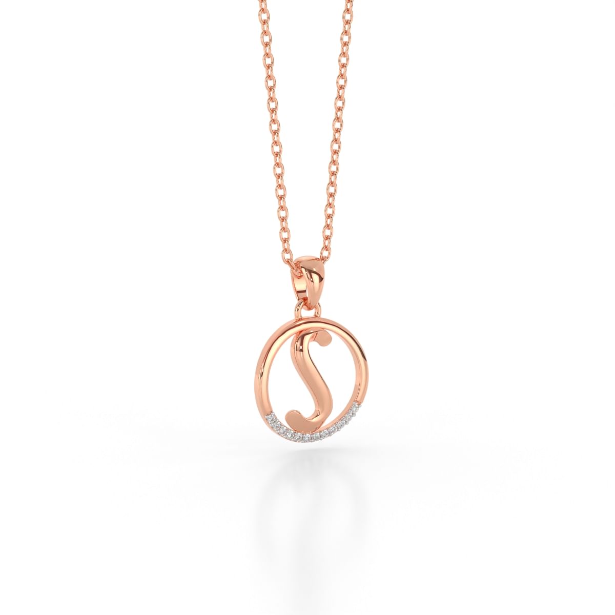 S letter diamond pendant for women in rose gold