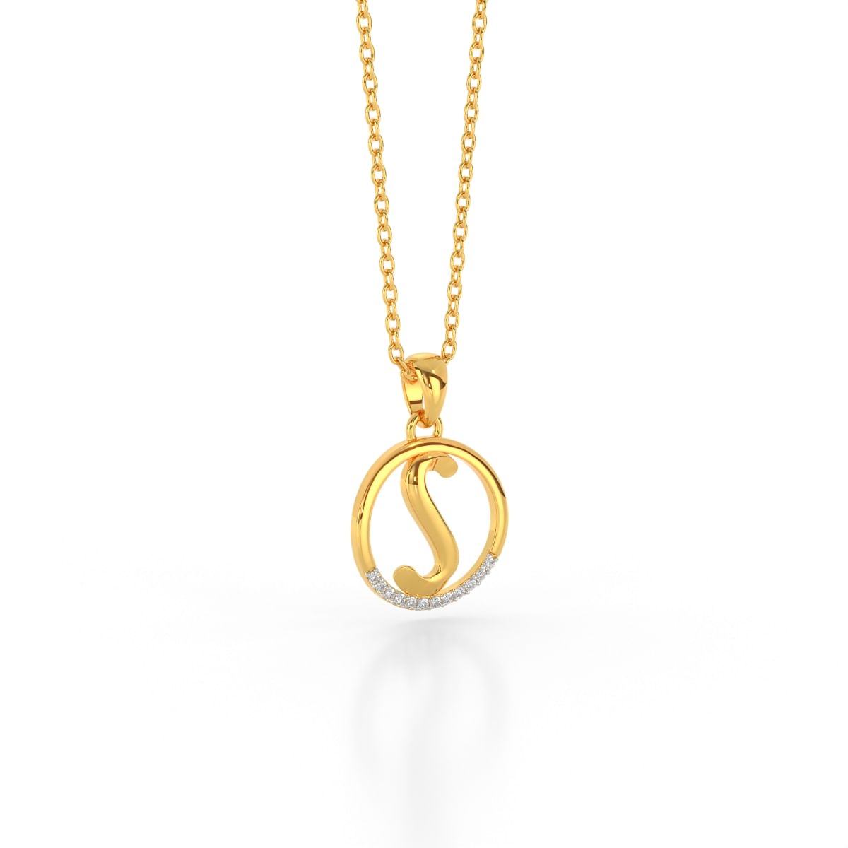 S letter diamond pendant for women in yellow gold