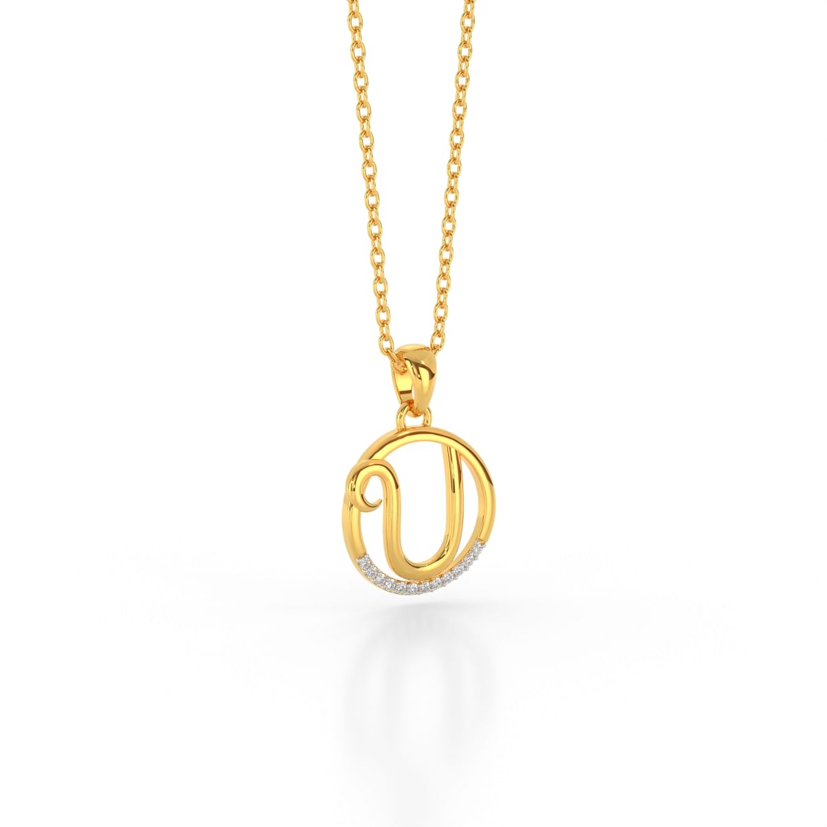 U letter yellow gold diamond pendant