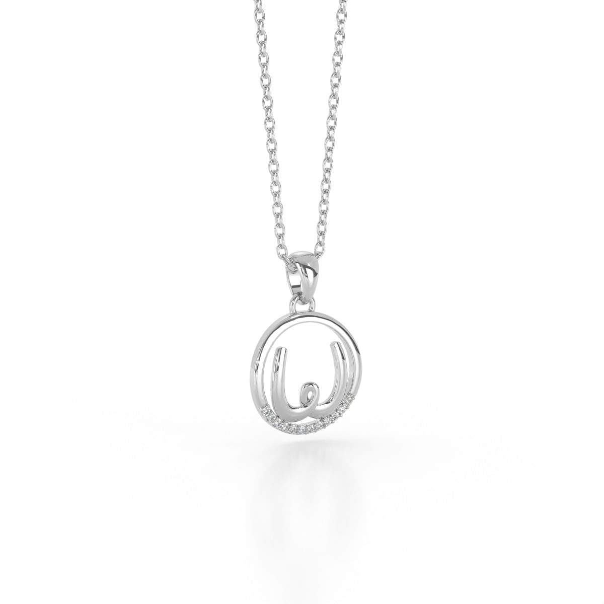 W letter diamond pendant in white gold for women