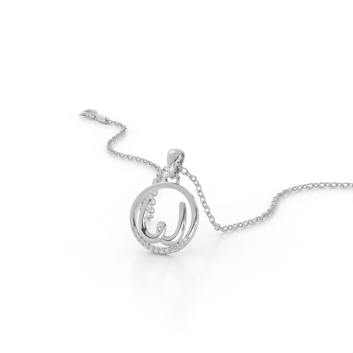 W letter diamond pendant in white gold for women