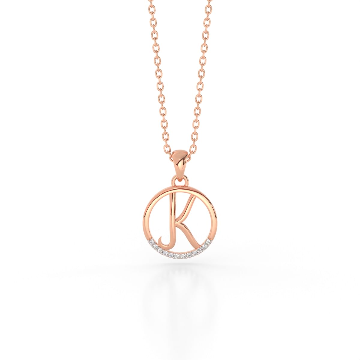 K alphabet letter rose gold diamond pendant