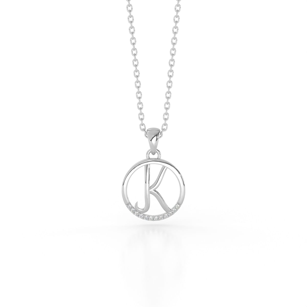 K alphabet letter white gold diamond pendant