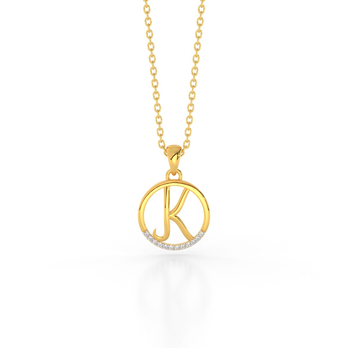 K alphabet letter yellow gold diamond pendant