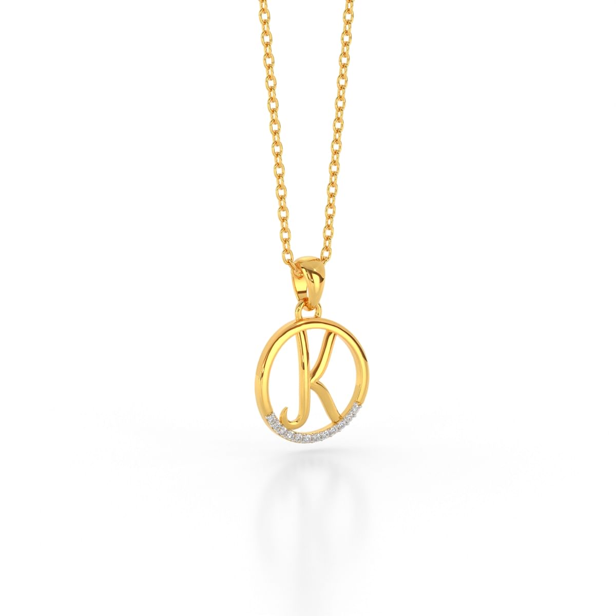 K alphabet letter yellow gold diamond pendant