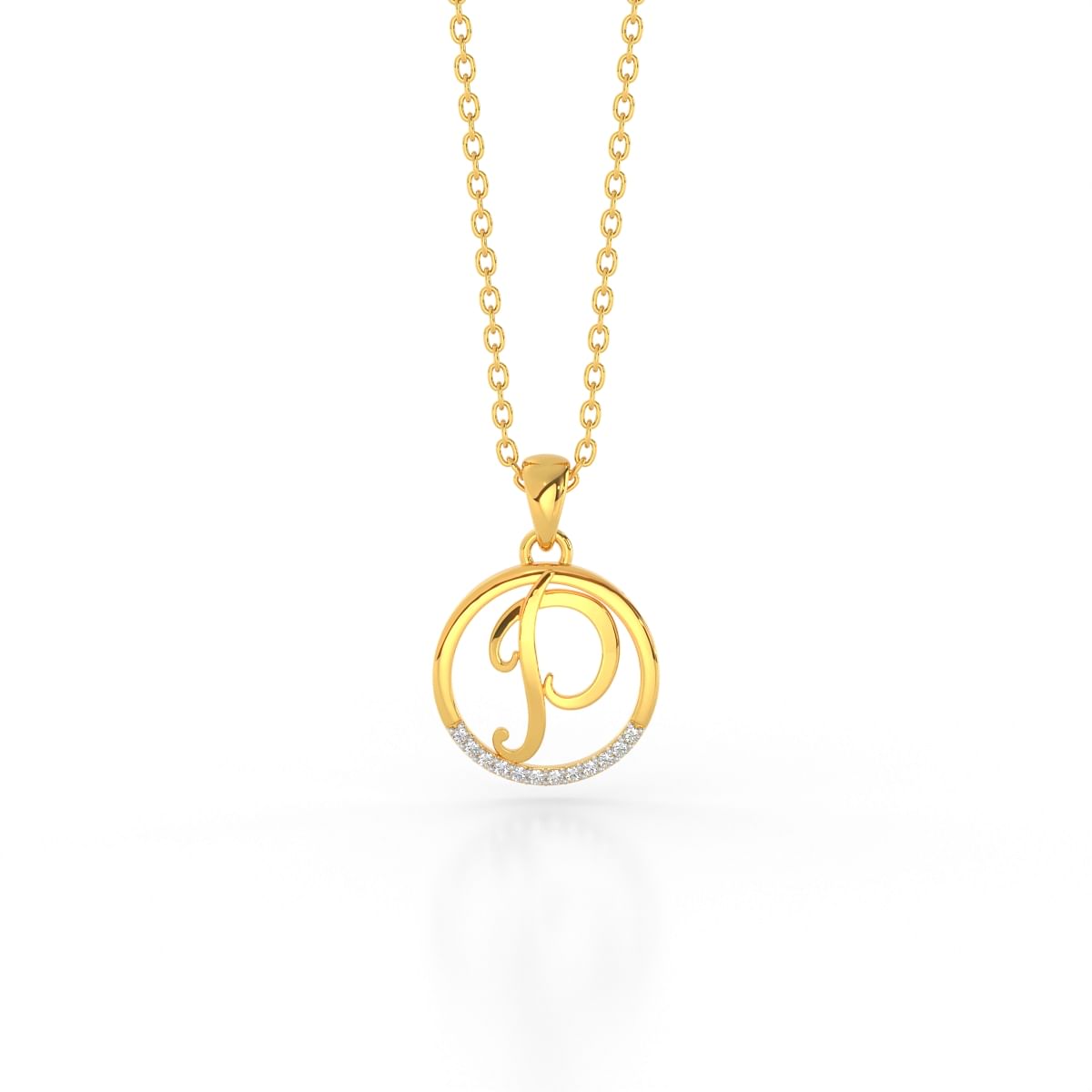 P letter yellow gold diamond pendant