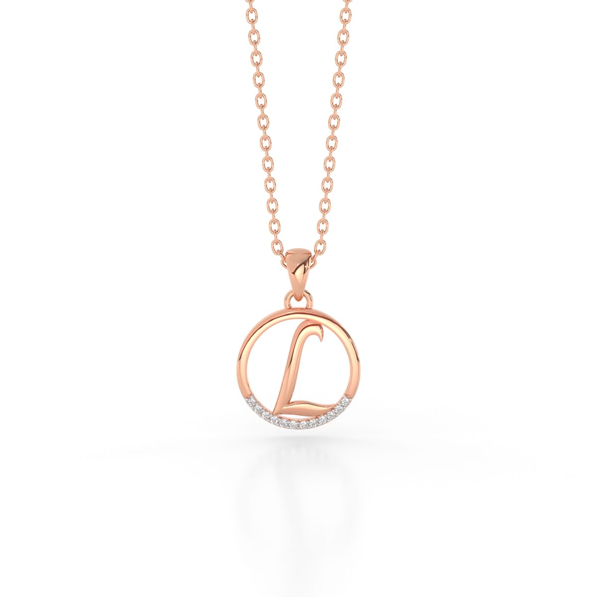 L alphabet letter diamond pendant for rose gold