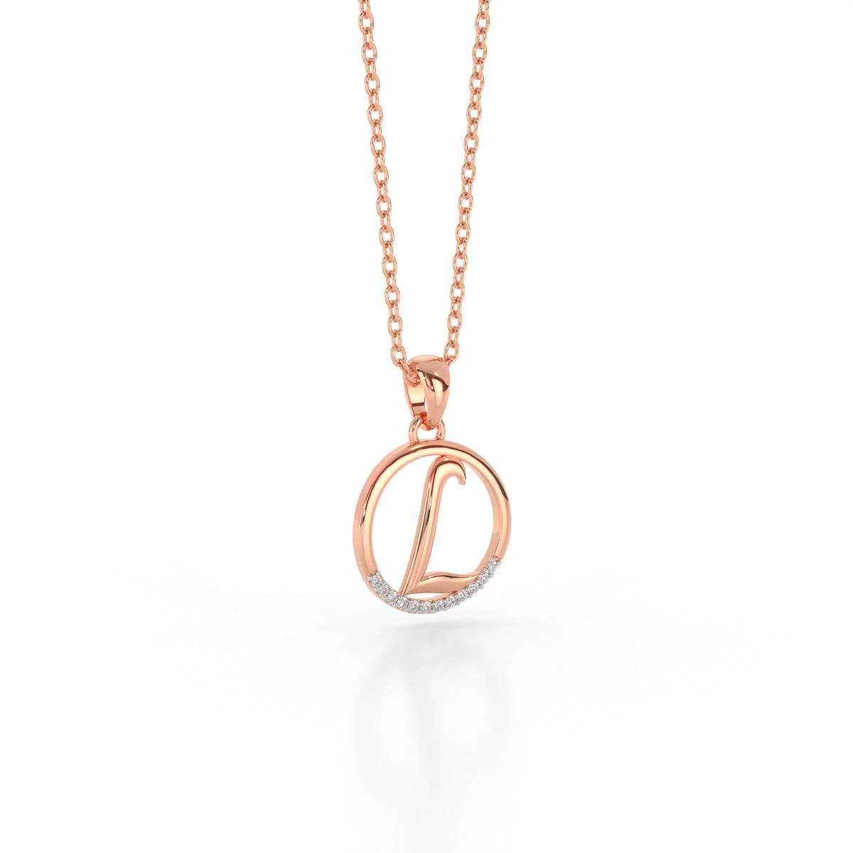 L alphabet letter diamond pendant for rose gold