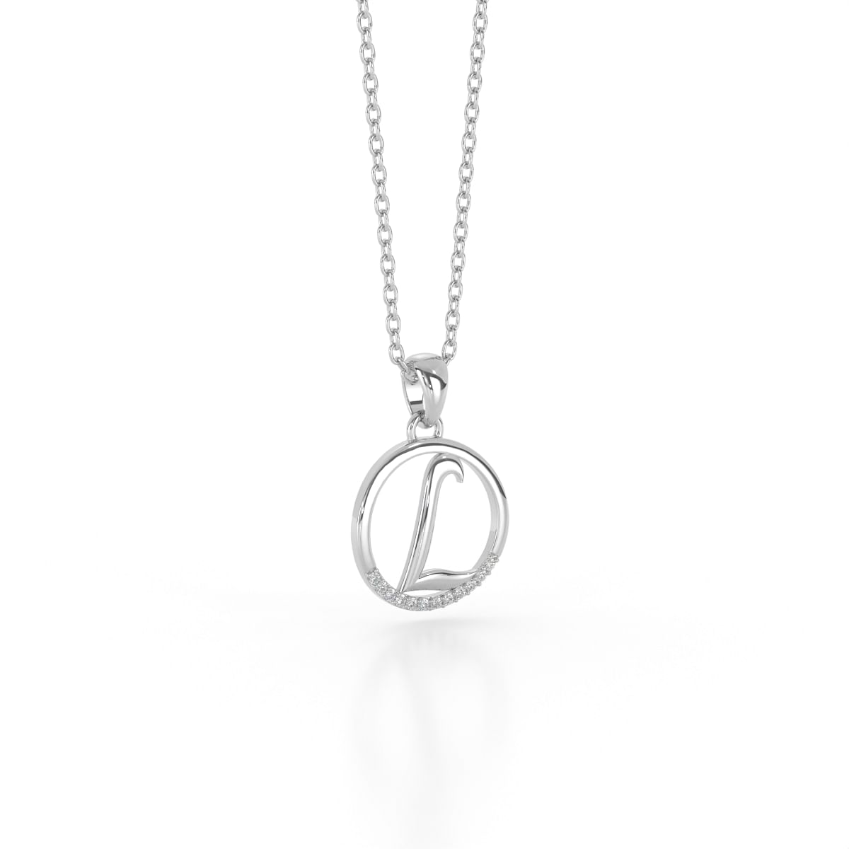 L alphabet letter diamond pendant for white gold