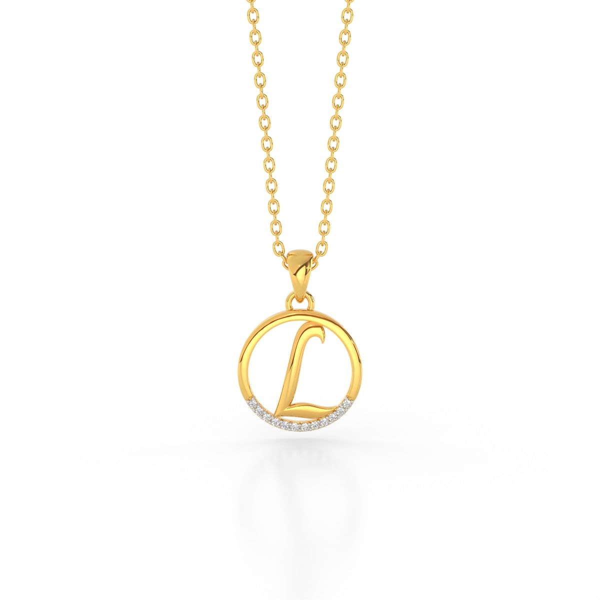 L alphabet letter diamond pendant for yellow gold