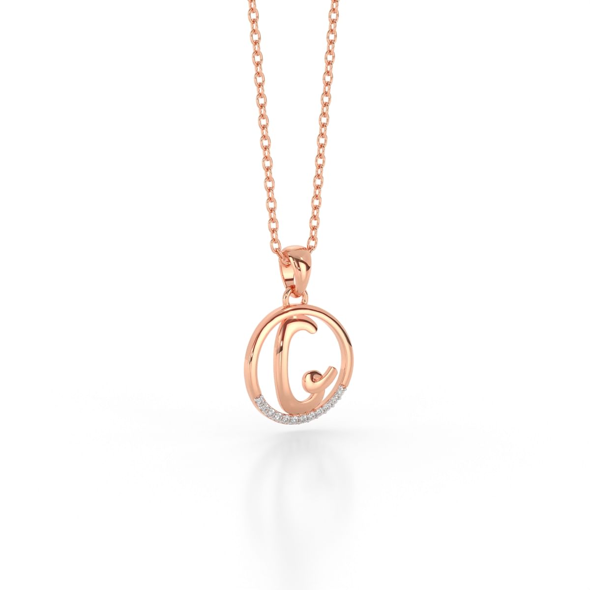 G letter alphabet diamond pendant in rose gold