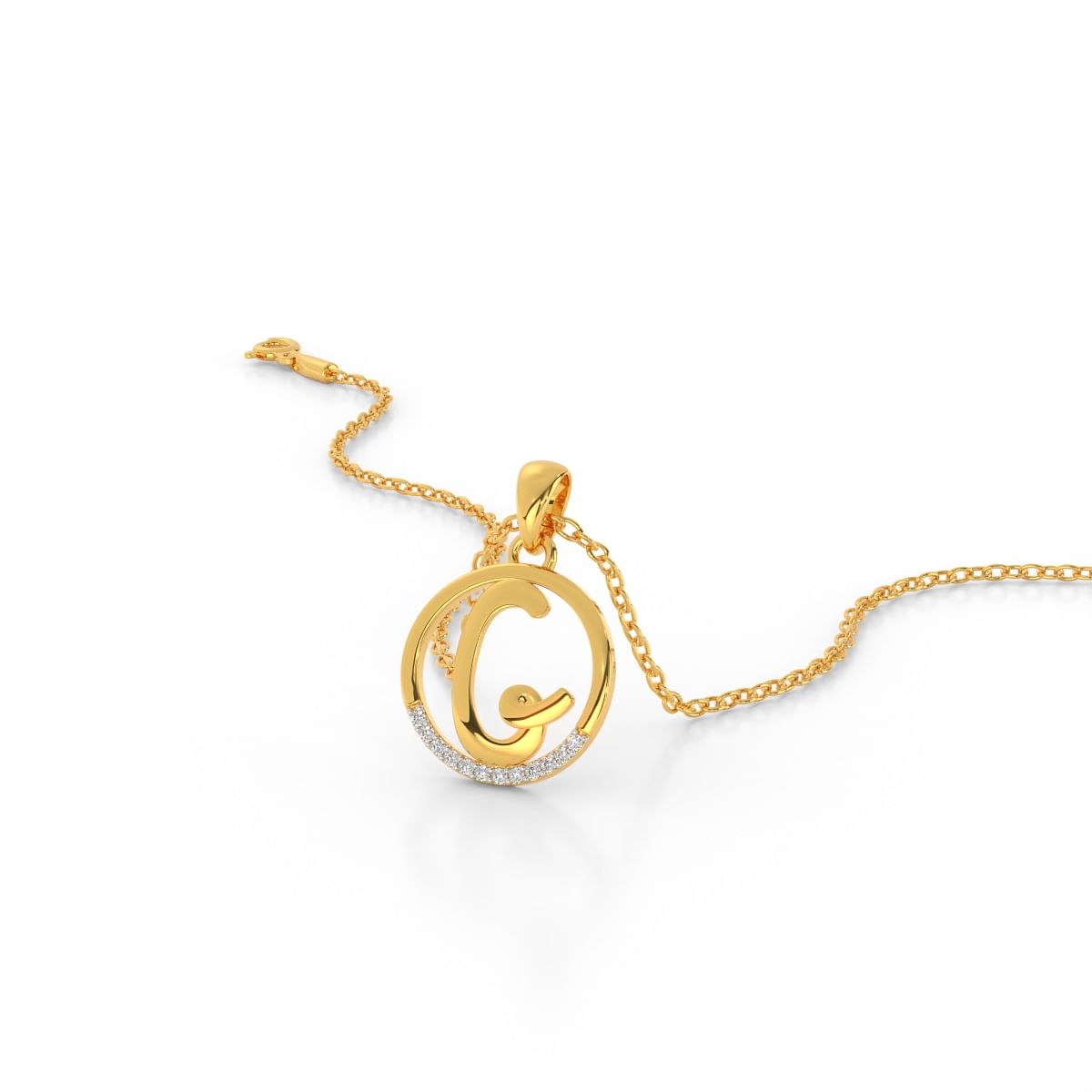 G letter alphabet diamond pendant in yellow gold