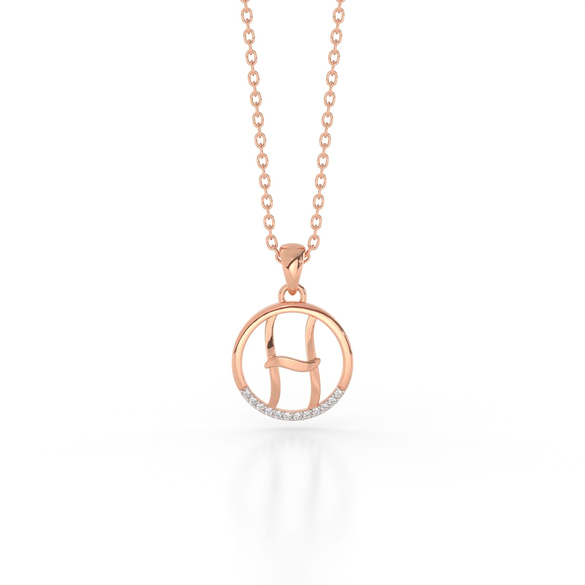 H alphabet letter diamond pendant in rose gold