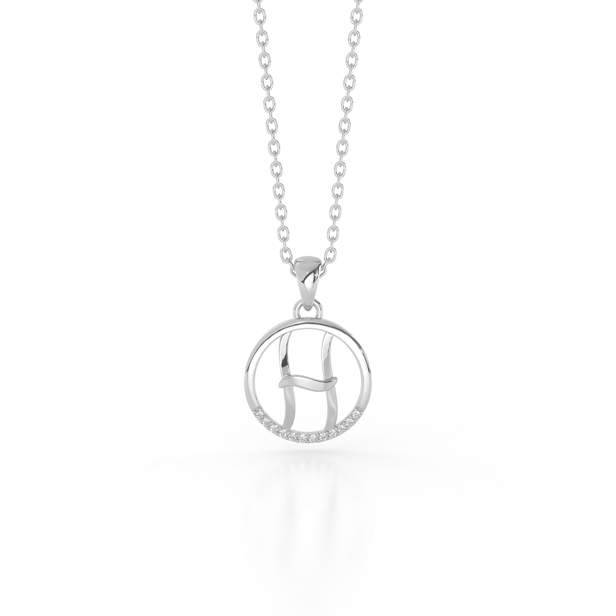 H alphabet letter diamond pendant in white gold