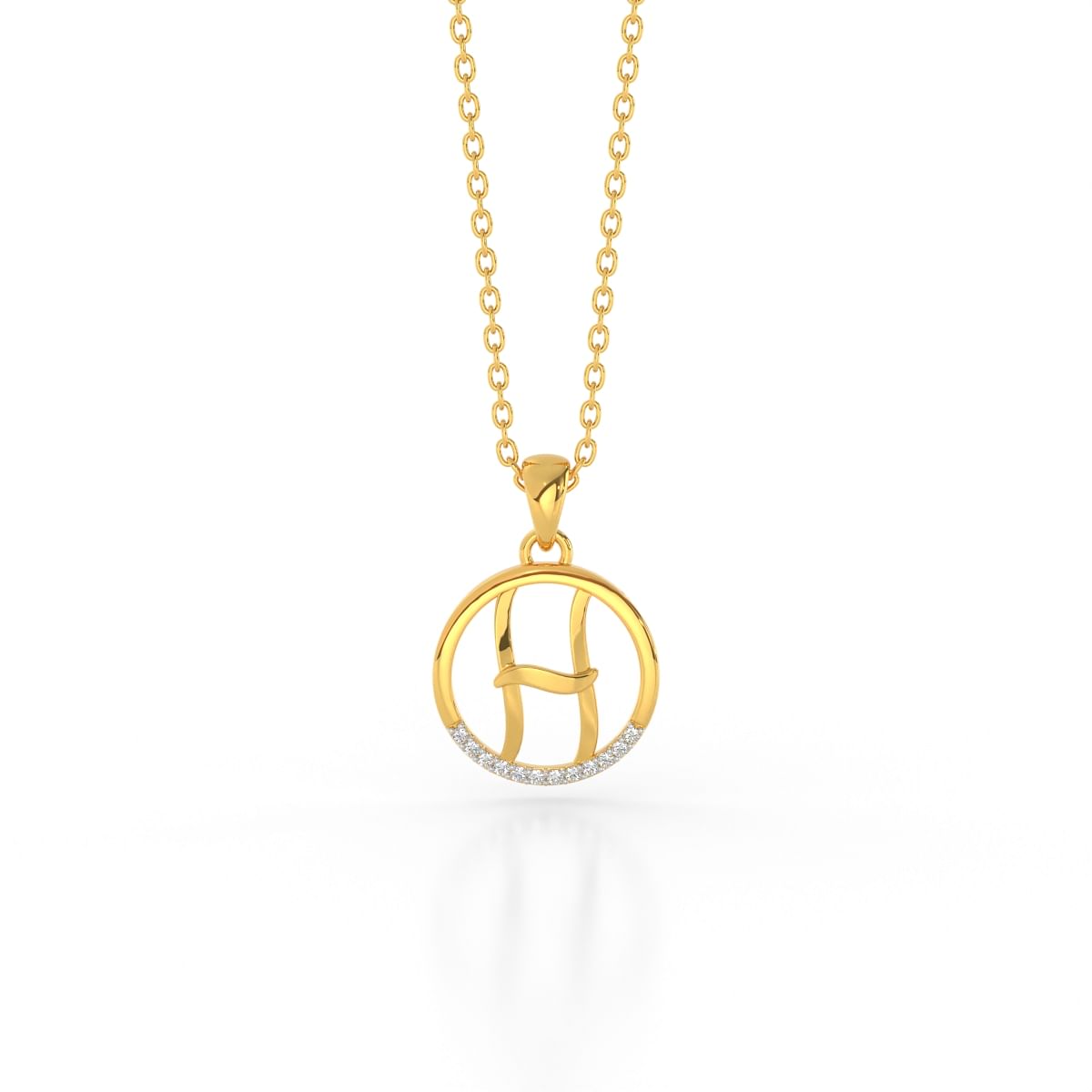 H alphabet letter diamond pendant in yellow gold