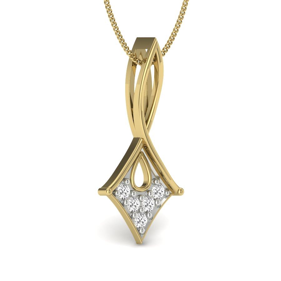 Long Drop Yellow Gold Diamond Pendant For Women