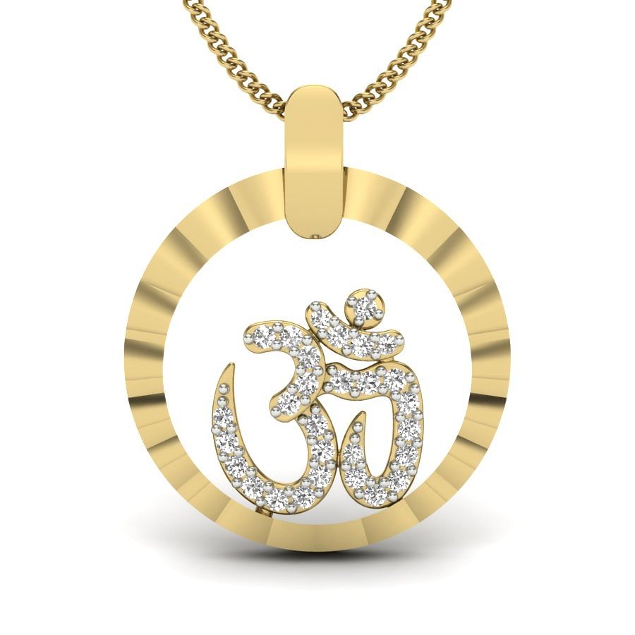 Om Rudra Circle Diamond Pendant in Yellow Gold