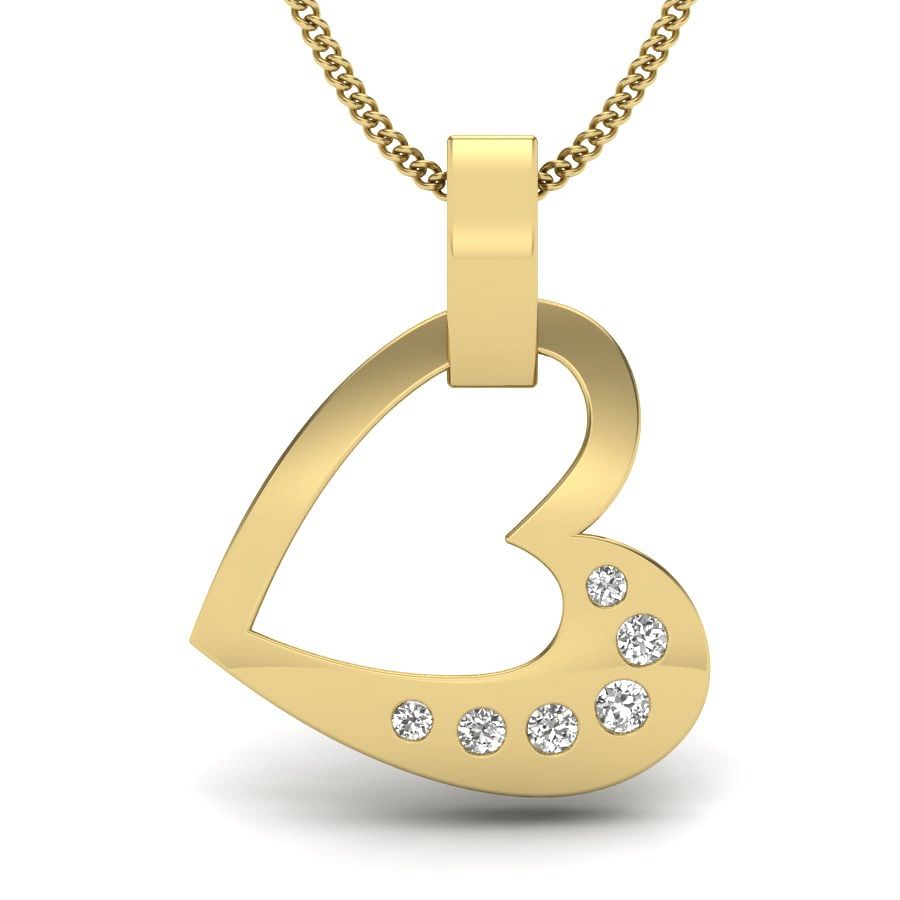 Little Heart Yellow Gold Diamond Pendant For Women