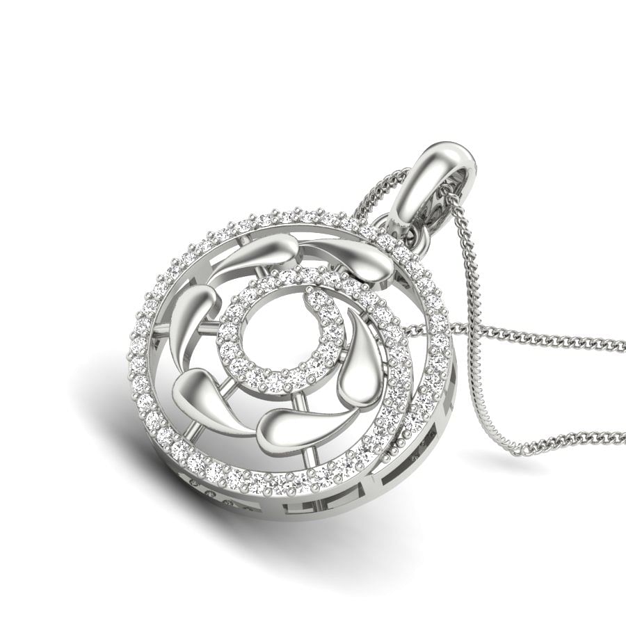 Classic Round White Gold Diamond Pendant For Women