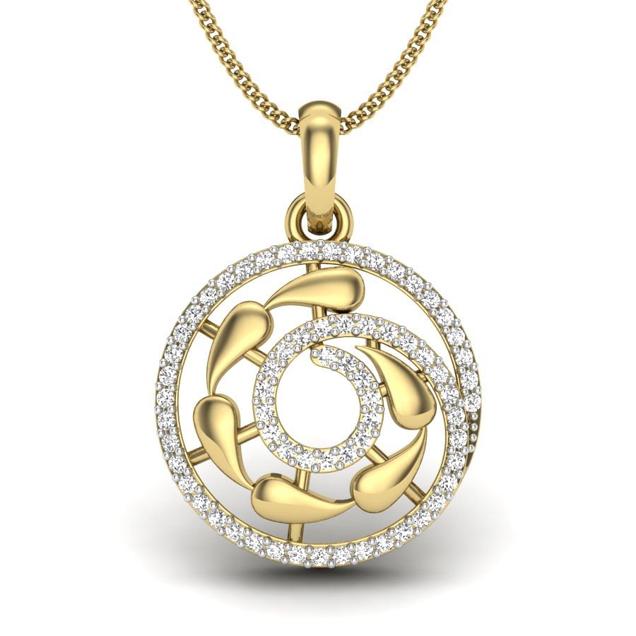 Classic Round Yellow Gold Diamond Pendant For Women