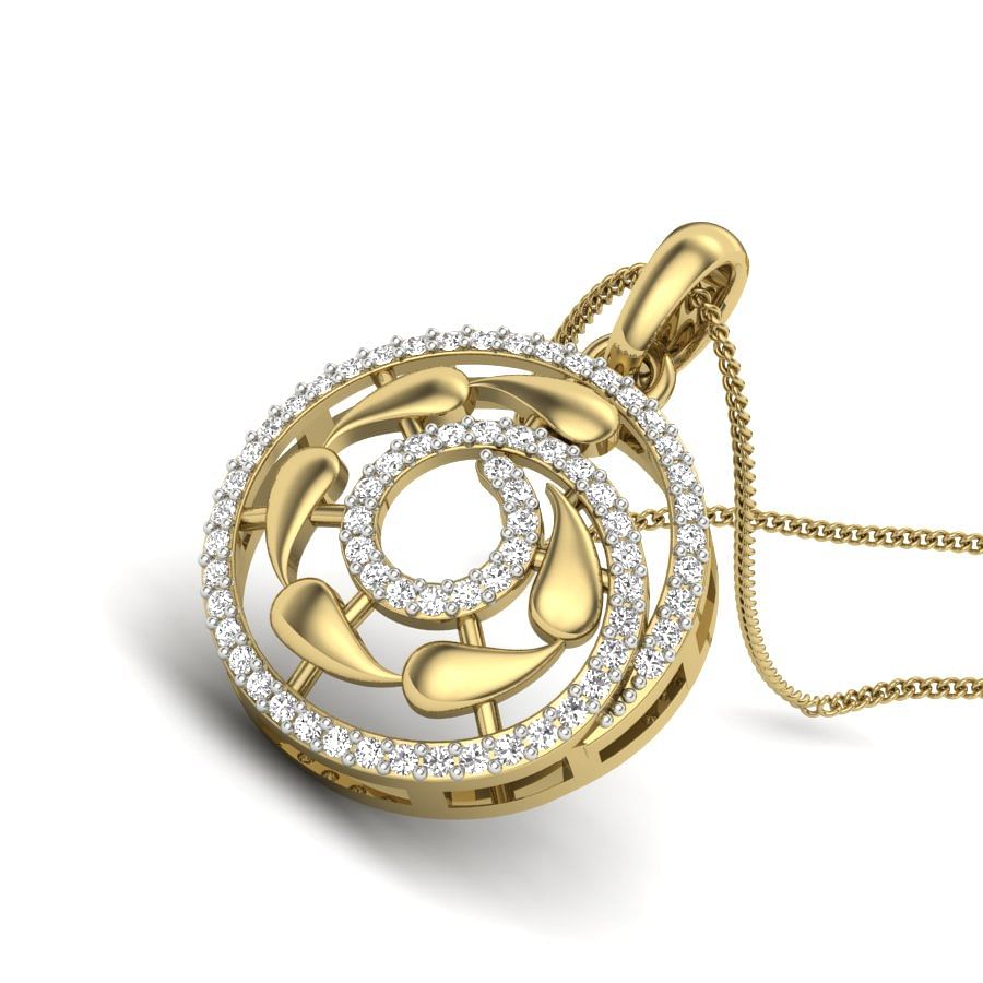 Classic Round Yellow Gold Diamond Pendant For Women