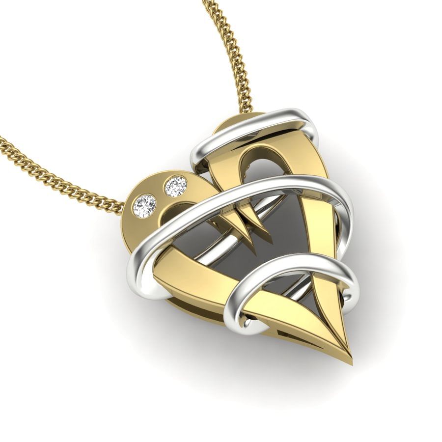 Twirl Heart Shape Yellow Gold Diamond Pendant