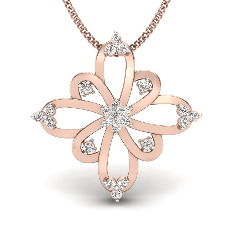 Yutika Flower Design Rose Gold Diamond Pendant