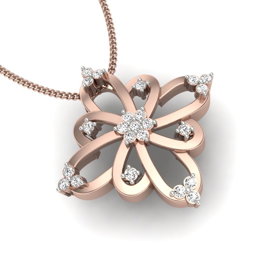Yutika Flower Design Rose Gold Diamond Pendant