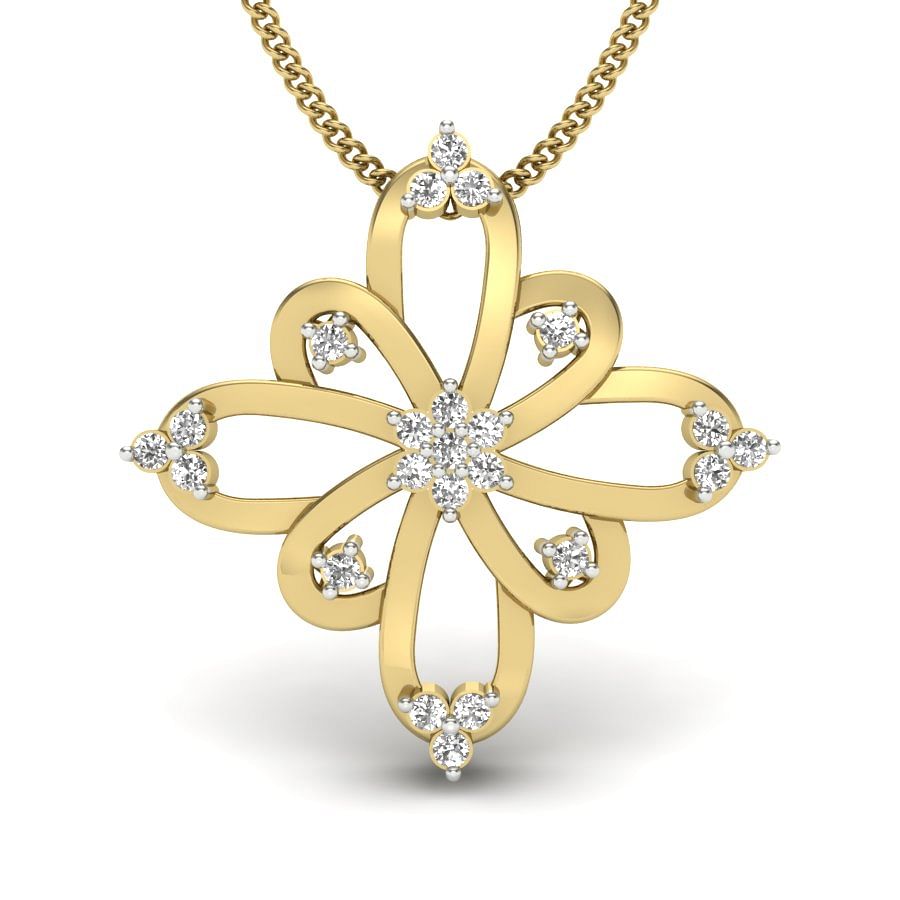 Yutika Flower Design Yellow Gold Diamond Pendant