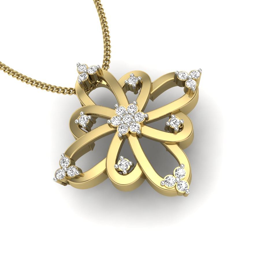 Yutika Flower Design Yellow Gold Diamond Pendant
