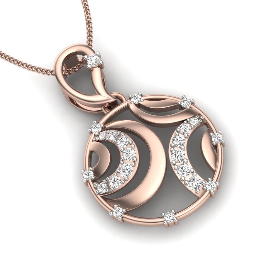 Moon Design Rose Gold Diamond Pendant For Women