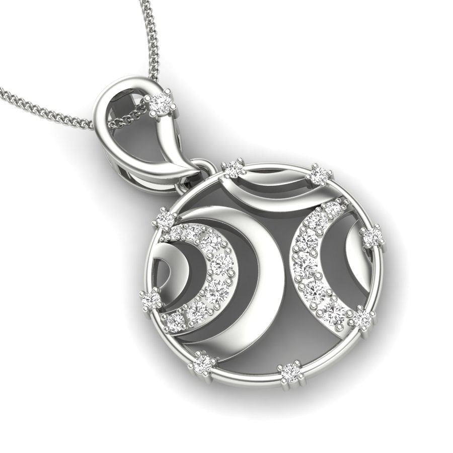Moon Design White Gold Diamond Pendant For Women