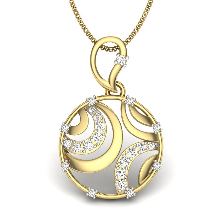 Moon Design Yellow Gold Diamond Pendant For Women
