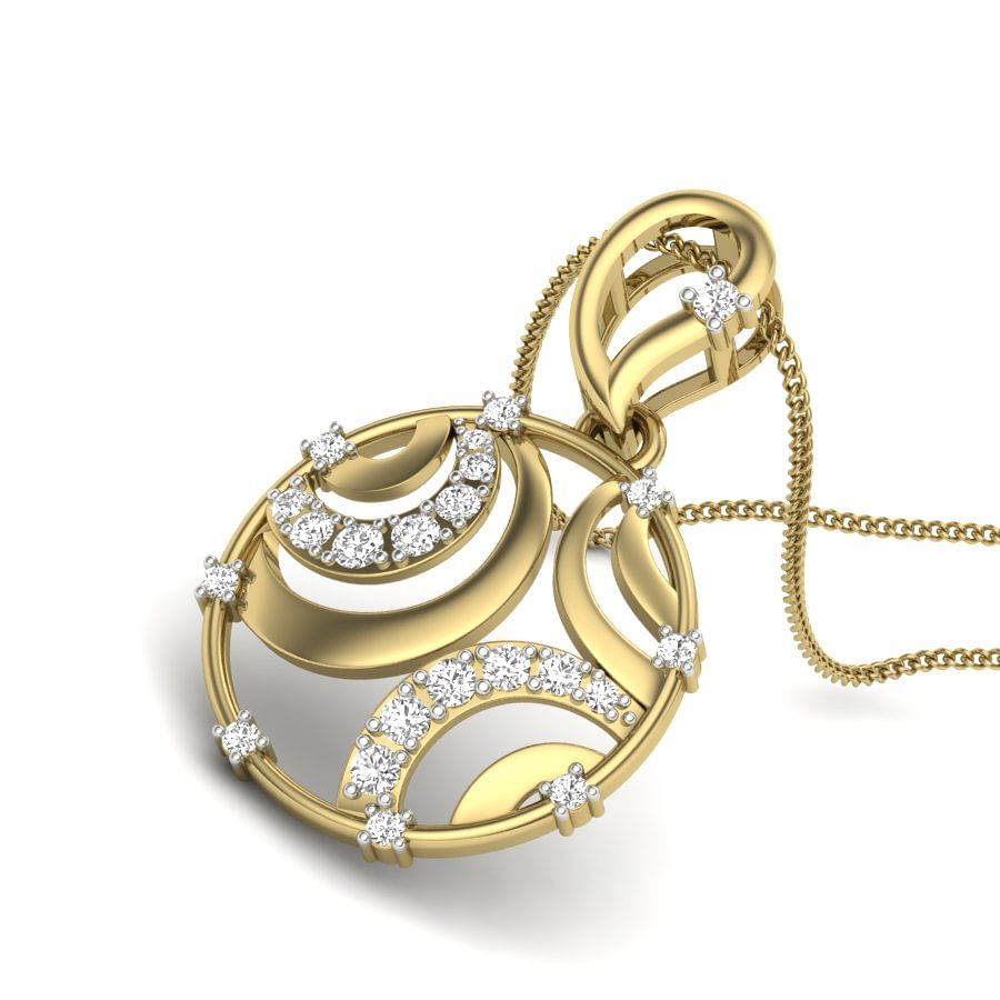 Moon Design Yellow Gold Diamond Pendant For Women