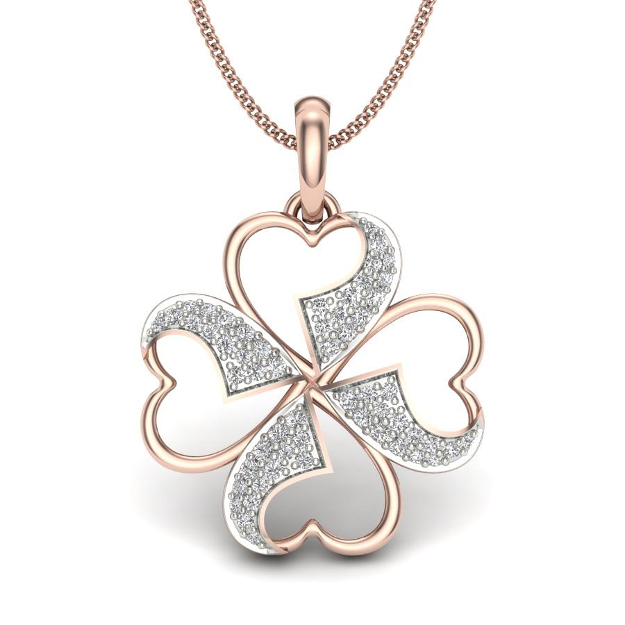 Flower Heart Design Rose Gold Diamond Pendant