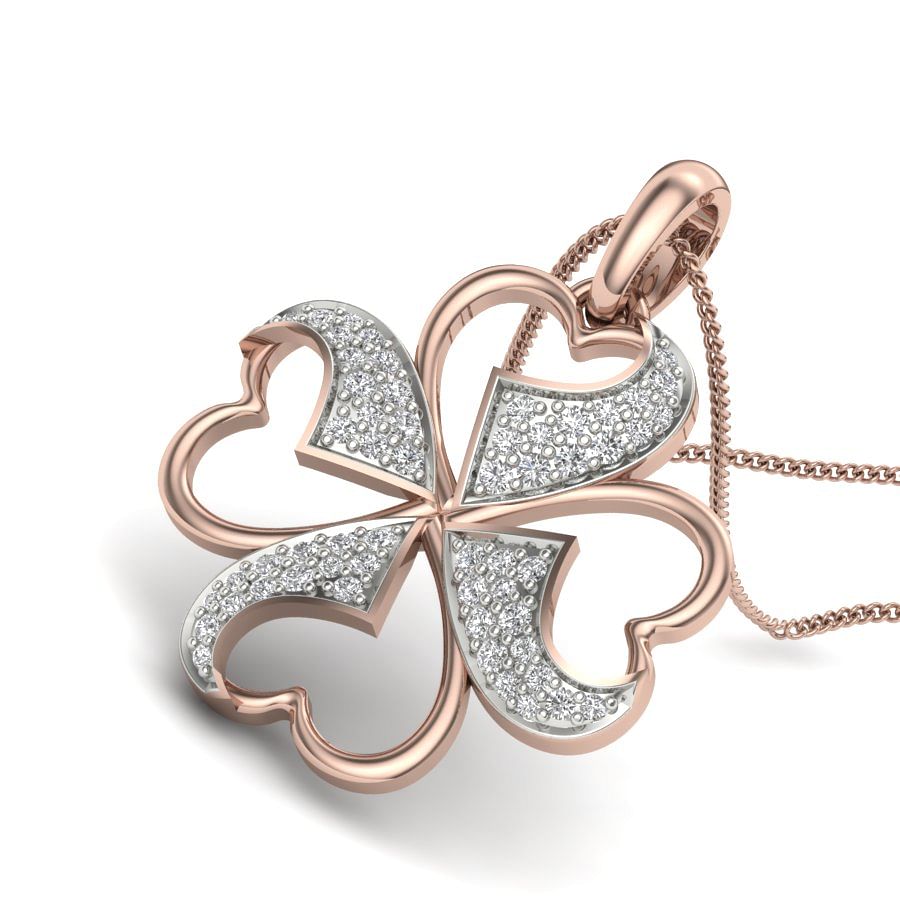Flower Heart Design Rose Gold Diamond Pendant