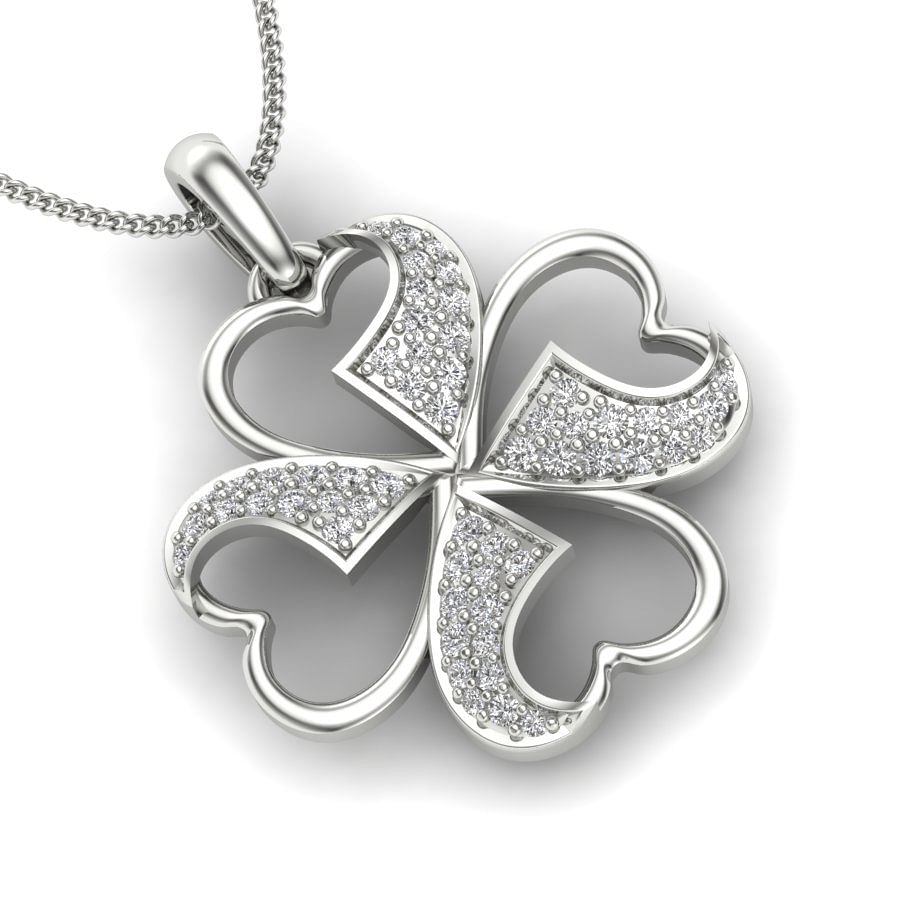 Flower Heart Design White Gold Diamond Pendant