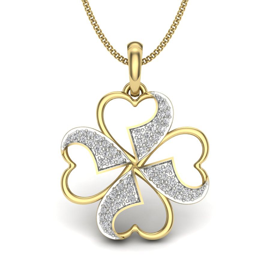 Flower Heart Design Yellow Gold Diamond Pendant